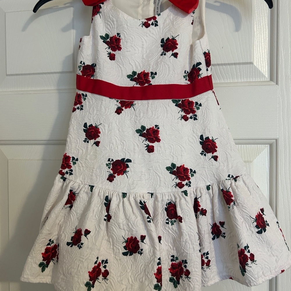 Janie and Jack White Dress with Red Velvet Bow